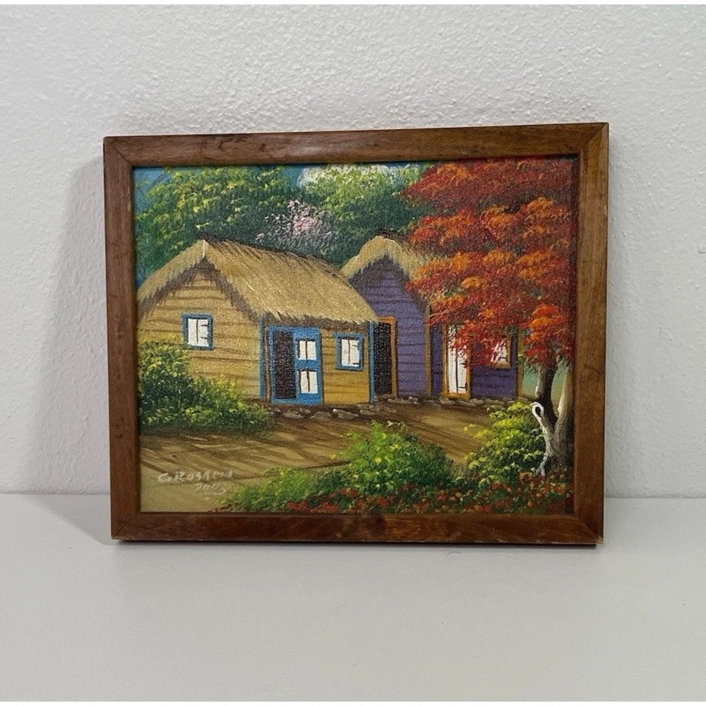 Autumn Cottage Core Original Oil Painting Wooden Framed Cozy Wall Art 9x11"